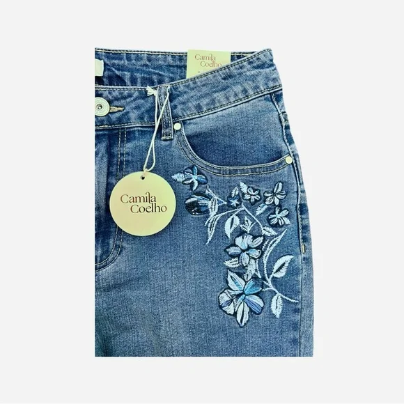 Camila Coelho Women’s Blue Embroidered Straight Ankle Jeans Sz 8 - Picture 14 of 14